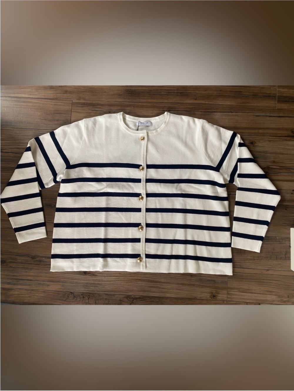 Smash + Tess White and Navy Striped Button Cardigan